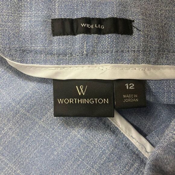 WORTHINGTON Women’s Wide Leg Blue Pants Size 12 Tie Belt Retro - Picture 8 of 12